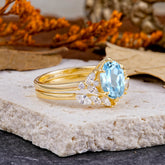 Luxury 6-Prong Oval-Cut Aquamarine Engagement Ring Set